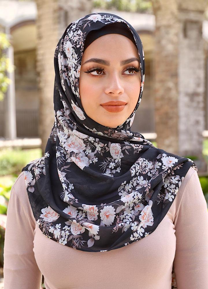 Black and Coral Floral Hijab exclusive at Divinity Collection