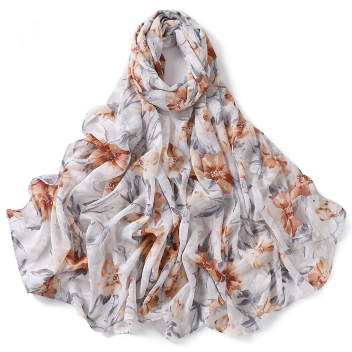 Off White Grey and Brown Floral Hijab - Divinity Collection