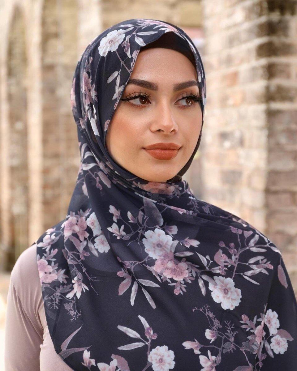 Black and Pink Floral Hijab... - Divinity Collection