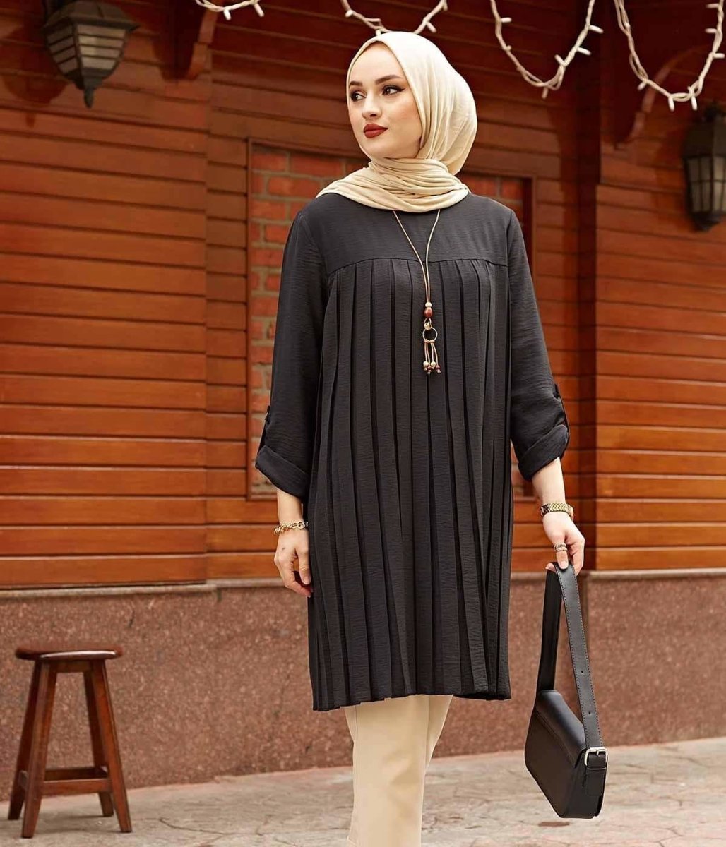 New | Black Pleated Tunic... - Divinity Collection
