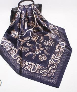Black Paisley Square Satin Silky Scarf - Divinity Collection
