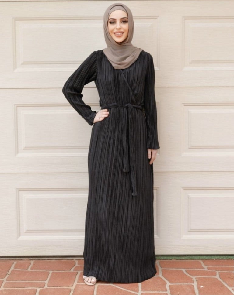 Black Pleated Wrap Dress - Divinity Collection