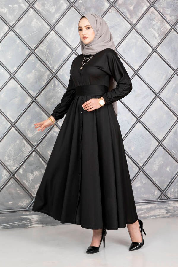 Black Tie Waist Buttoned Down Shirt Dress - Divinity Collection