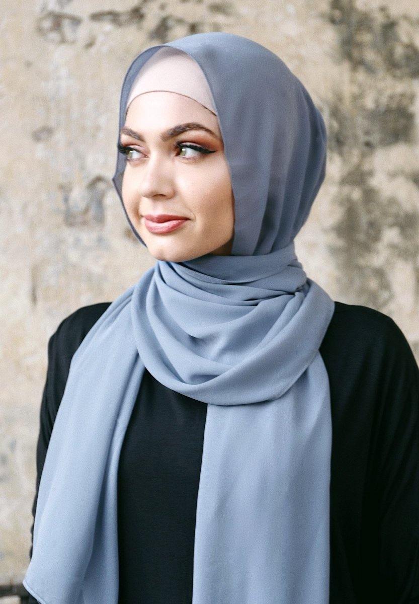 Blue Grey Plain Chiffon Hijab - Divinity Collection