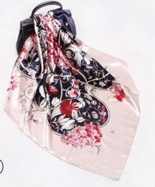 Blush Pink Floral Square Satin Silky Scarf - Divinity Collection