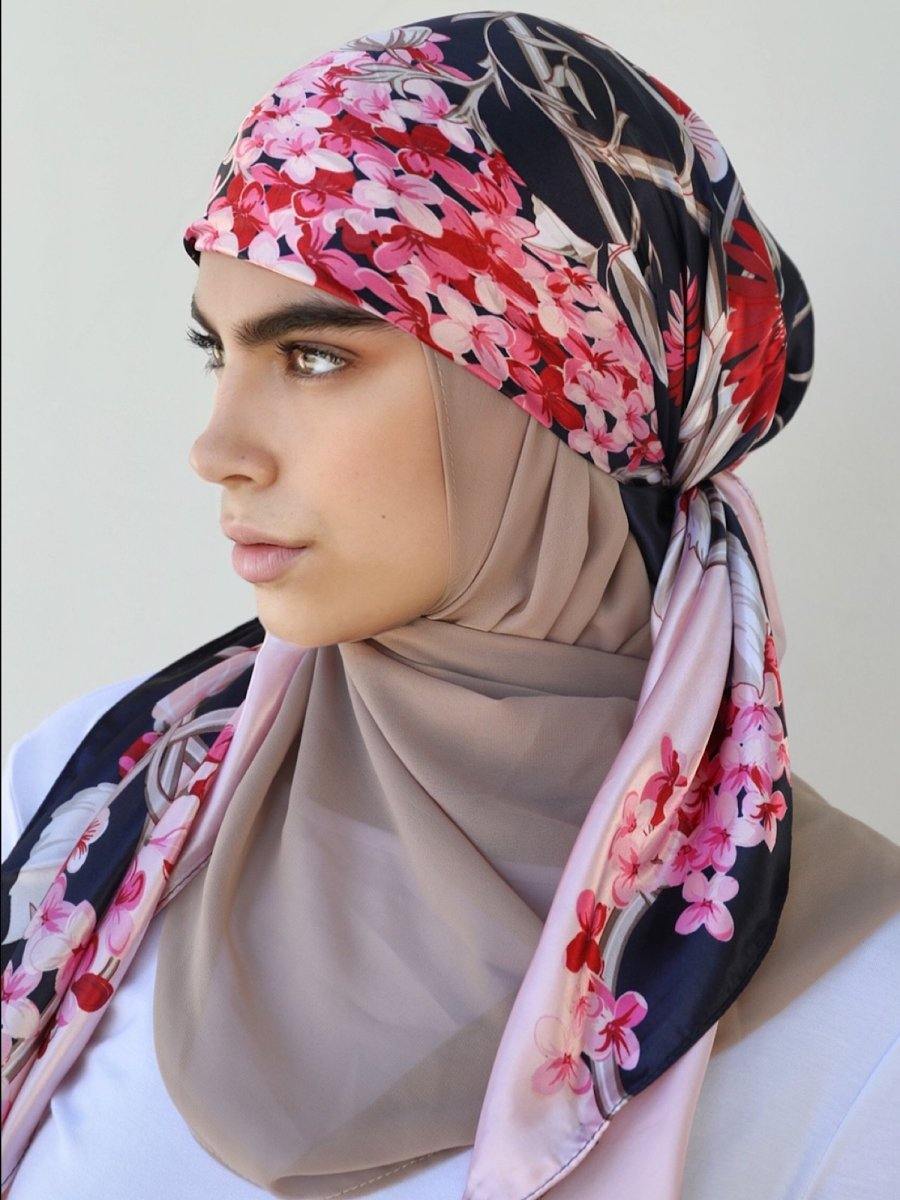 Blush Pink Floral Square Satin Silky Scarf - Divinity Collection