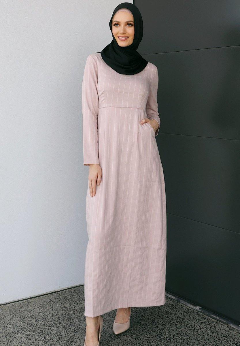 Blush Pink Pinstripe Linen Dress - Divinity Collection