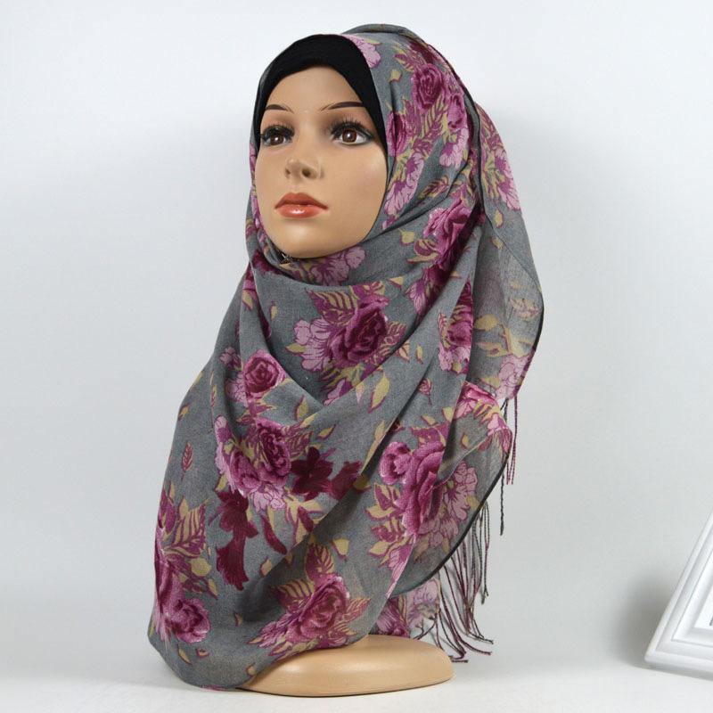 Charcoal Lavender Floral Cotton Hijab - Divinity Collection