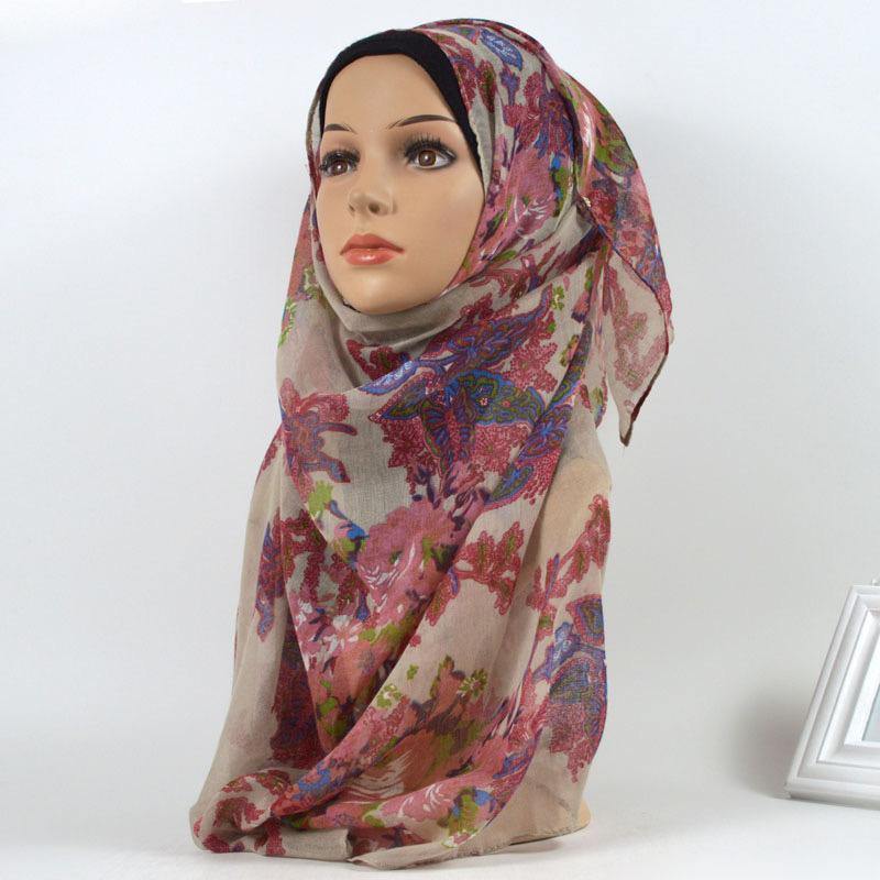 Cream and Pink Forest Floral Cotton Hijab - Divinity Collection