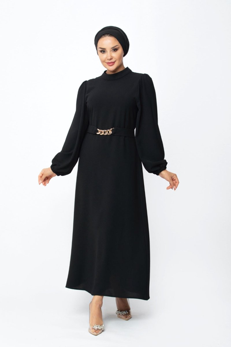 Crepe Gold Chain Dress - Black - Divinity Collection