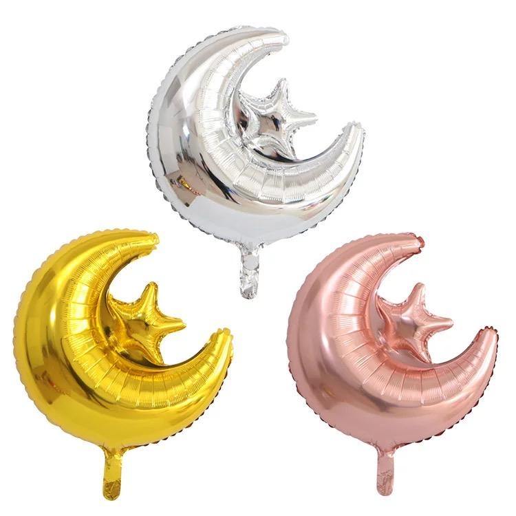 Crescent & Star Islamic Foil Helium Balloon - Gold - Divinity Collection