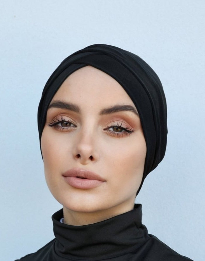Criss Cross Closed Hijab Cap - Black - Divinity Collection