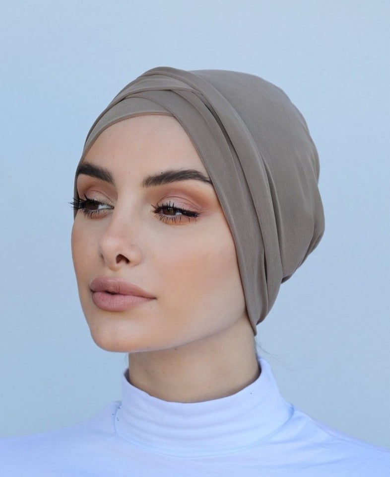 Criss Cross Closed Hijab Cap - Mocha - Divinity Collection