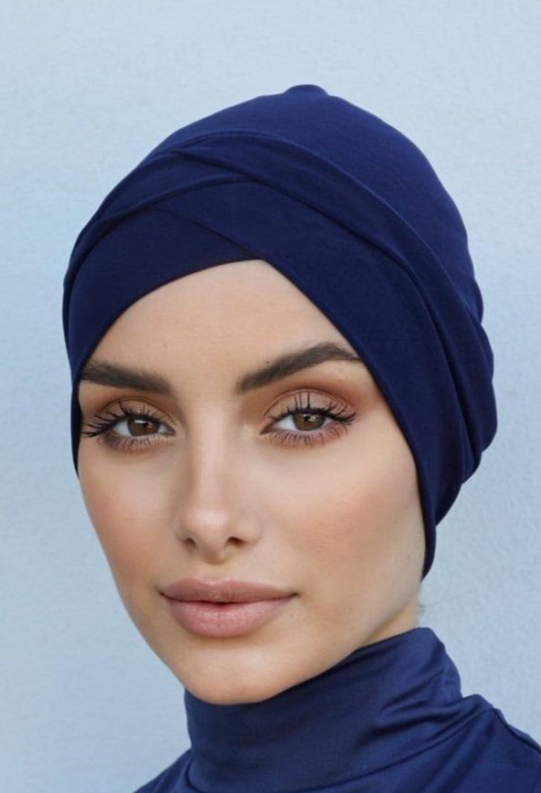 Criss Cross Closed Hijab Cap - Navy - Divinity Collection