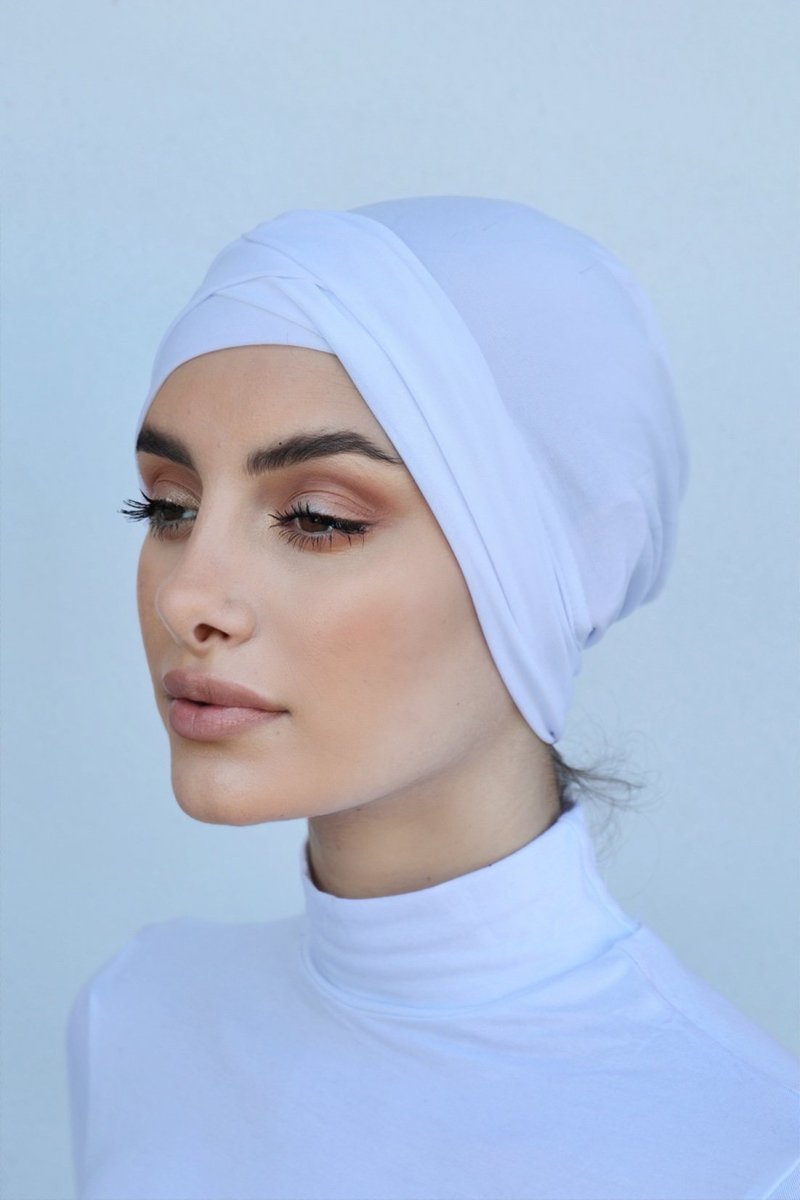 Criss Cross Closed Hijab Cap - White - Divinity Collection