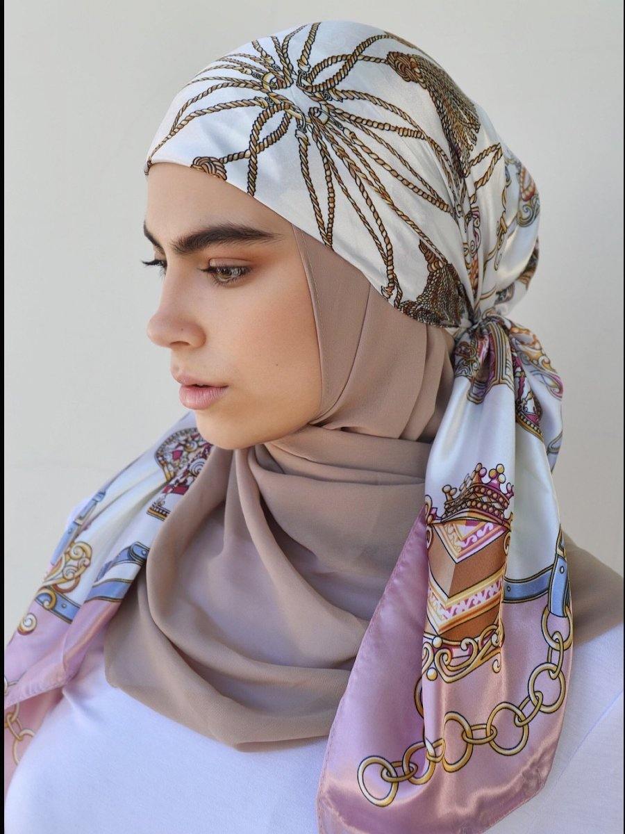 Dusty Pink Chariot Square Satin Silky Scarf - Divinity Collection