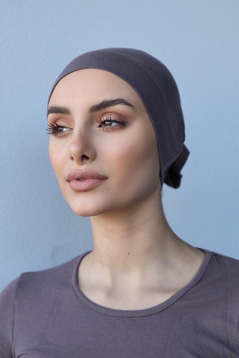 Grey Brown Cotton Hijab Cap - Divinity Collection