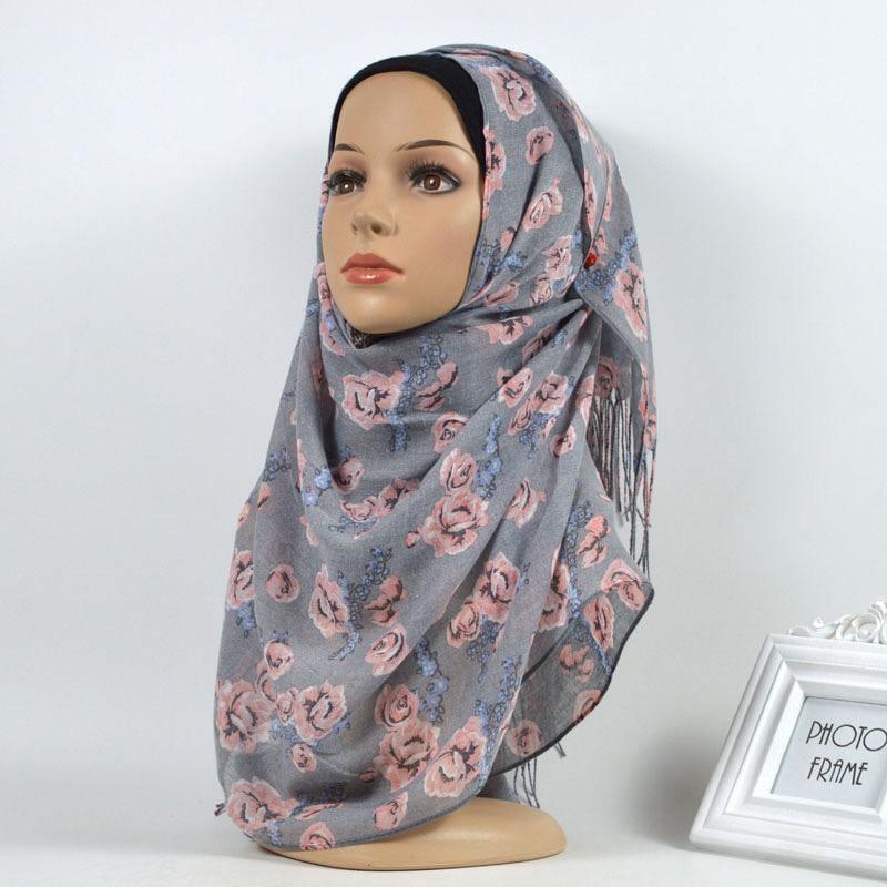 Grey Floral Cotton Hijab - Divinity Collection