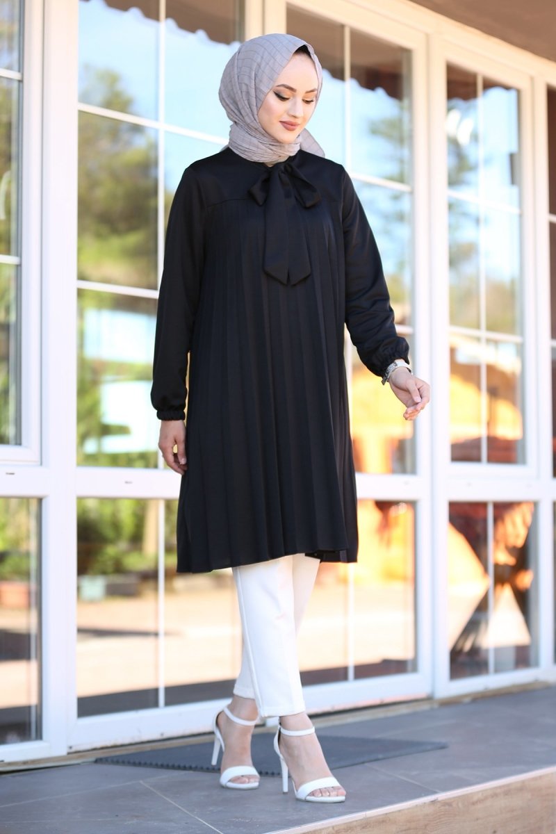 Long Black Pleated Tunic - Divinity Collection