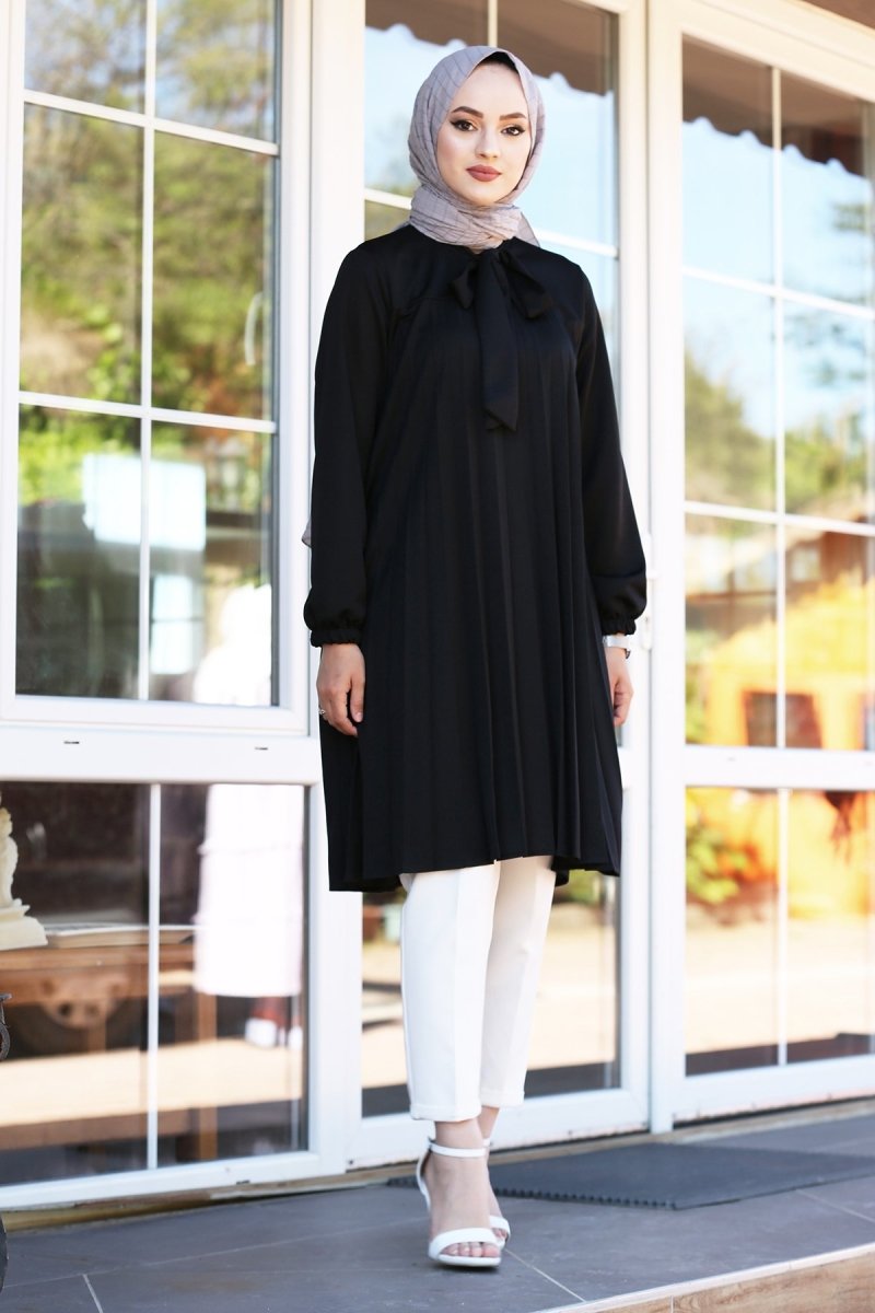 Long Black Pleated Tunic - Divinity Collection