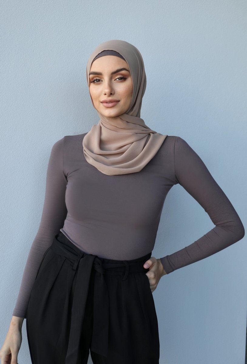 Long Sleeve Cotton Body Top - Grey Brown - Divinity Collection