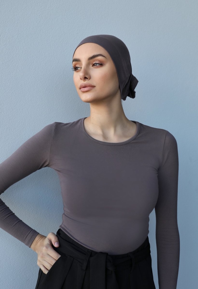 Long Sleeve Cotton Body Top - Grey Brown - Divinity Collection
