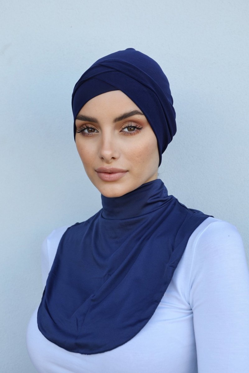 Luxurious Milk Silk Neck Cover - Navy - Divinity Collection
