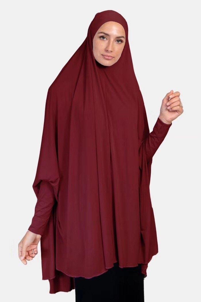 Lycra Dark Red Navy Jilbab with Sleeves - Divinity Collection
