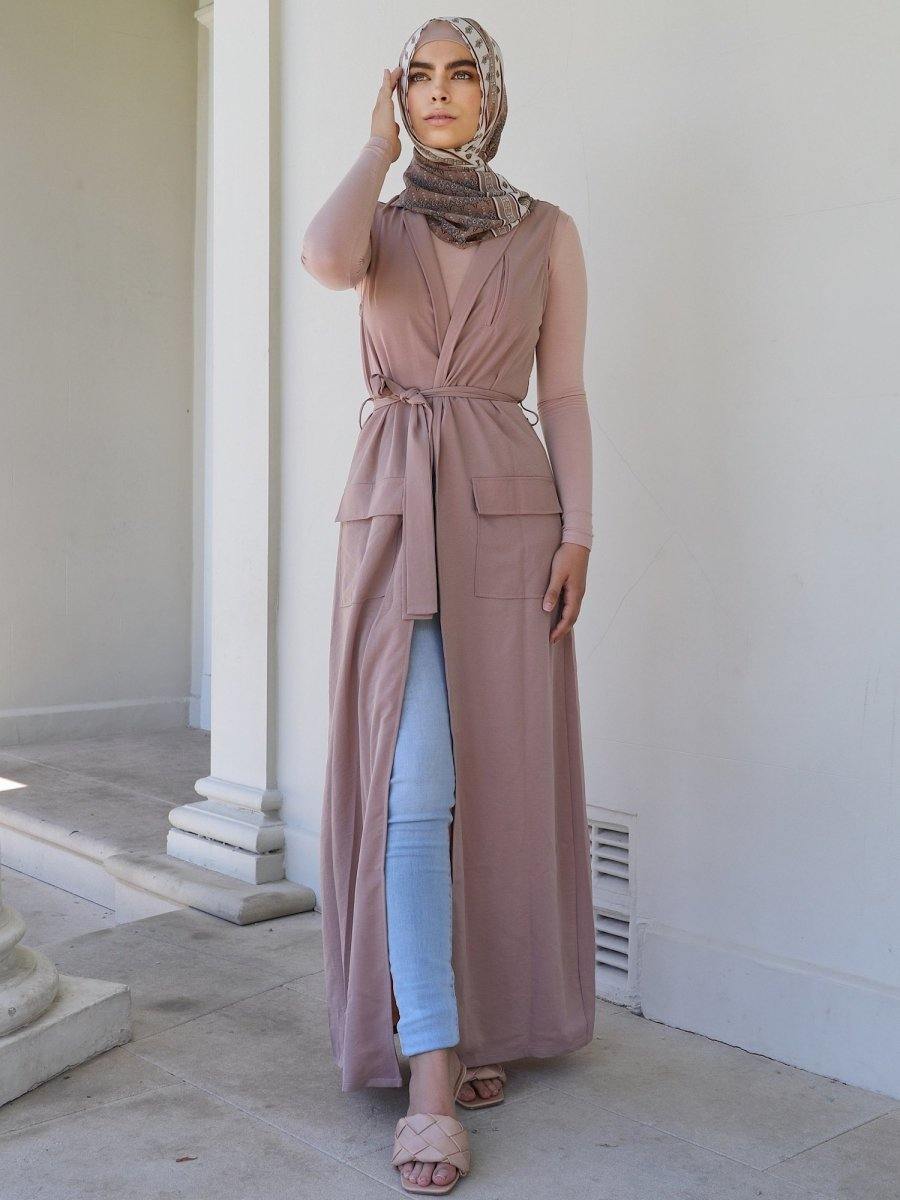 Nude Sleeveless Long Coat - Divinity Collection