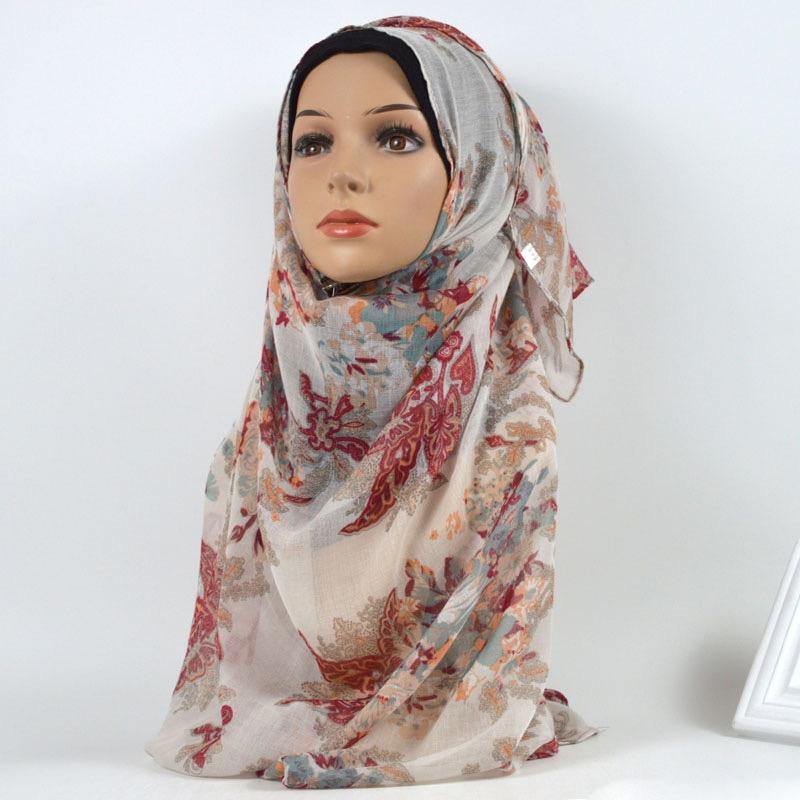 Off white and Brown Forest Cotton Hijab - Divinity Collection
