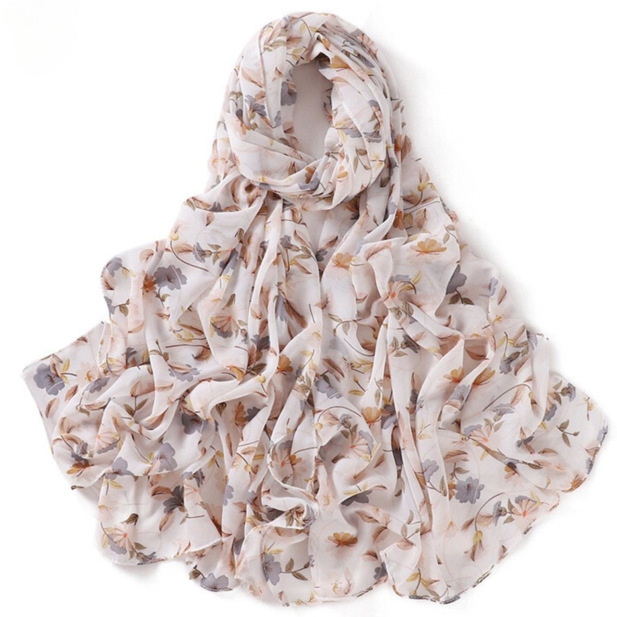 Off White Grey and Pink Floral Hijab - Divinity Collection