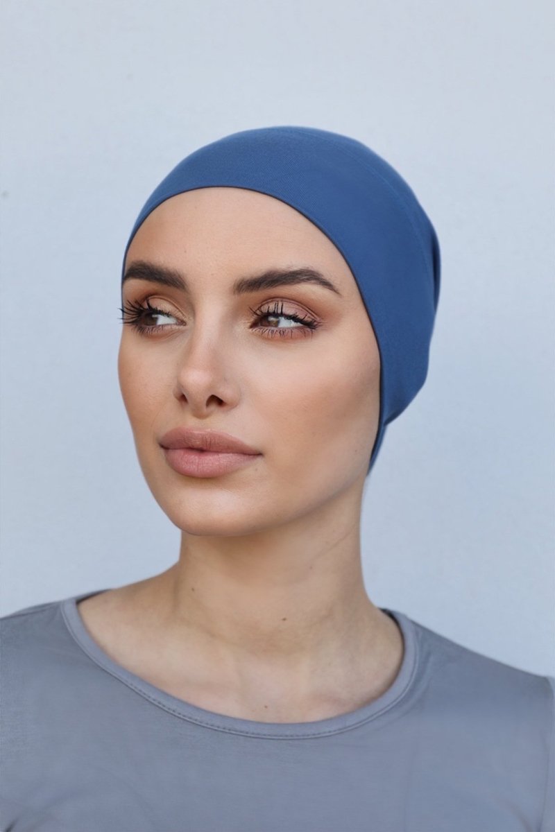 Premium Denim Blue Cotton Hijab Cap - Divinity Collection