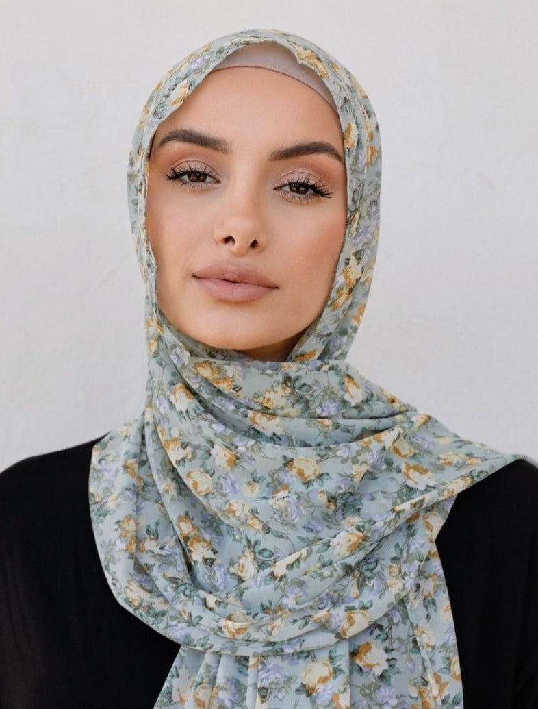 Teal Garden Floral Hijab - Divinity Collection