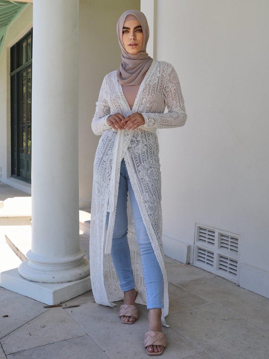 White Lace Tie Waist Cardigan - Divinity Collection