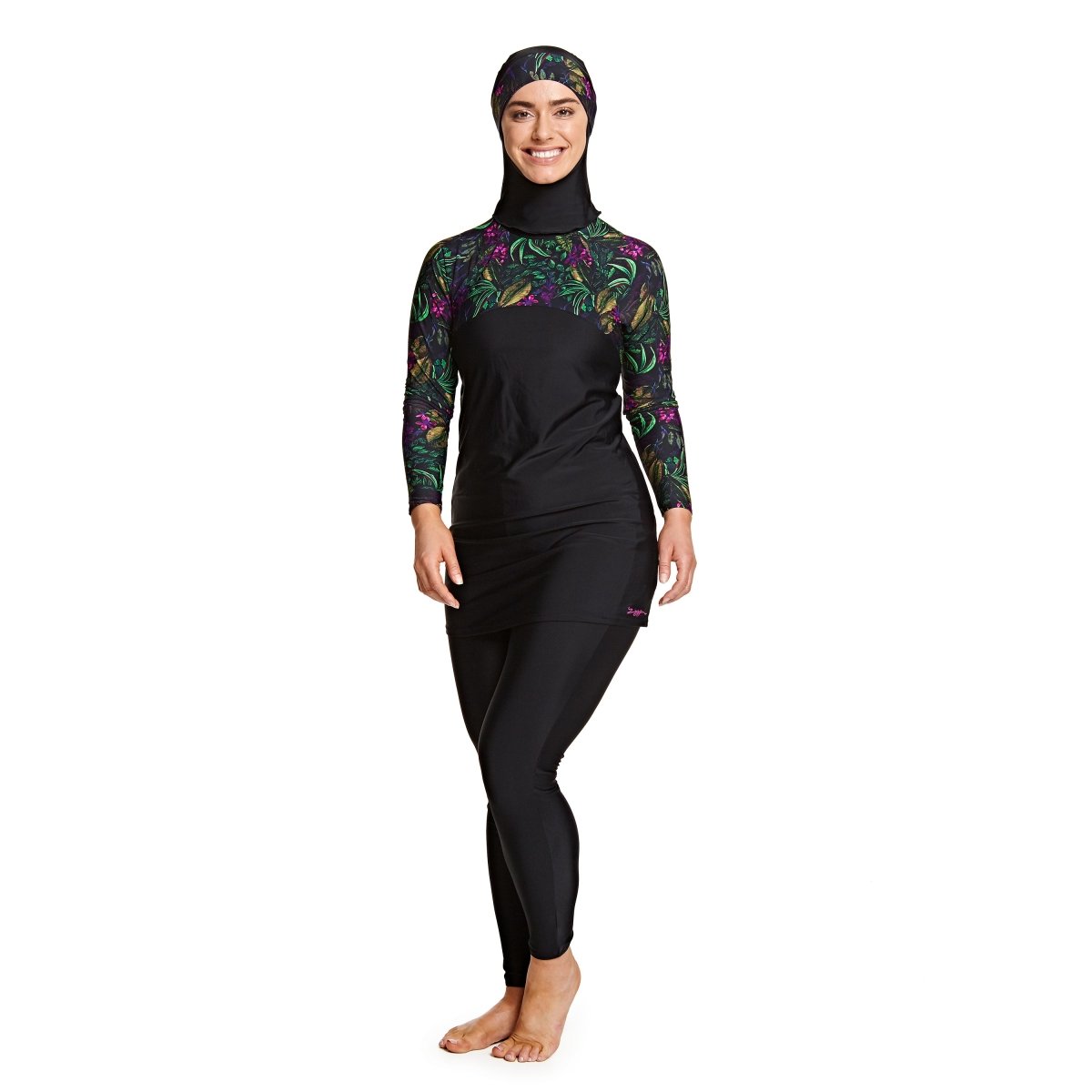 Zoggs Dark Botanical 3-Piece Modesty Swim Suit - Divinity Collection
